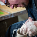 Richard Heeley at work in his pottery in Shropshire Feb 2018